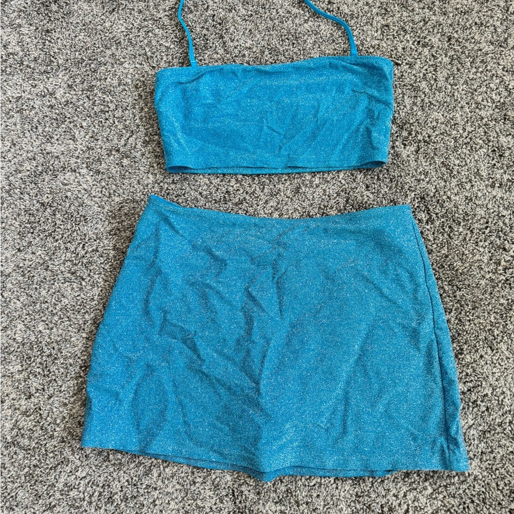 Victoria's Secret “Pink”Sparkling Blue Swim Suit and Skirt Set